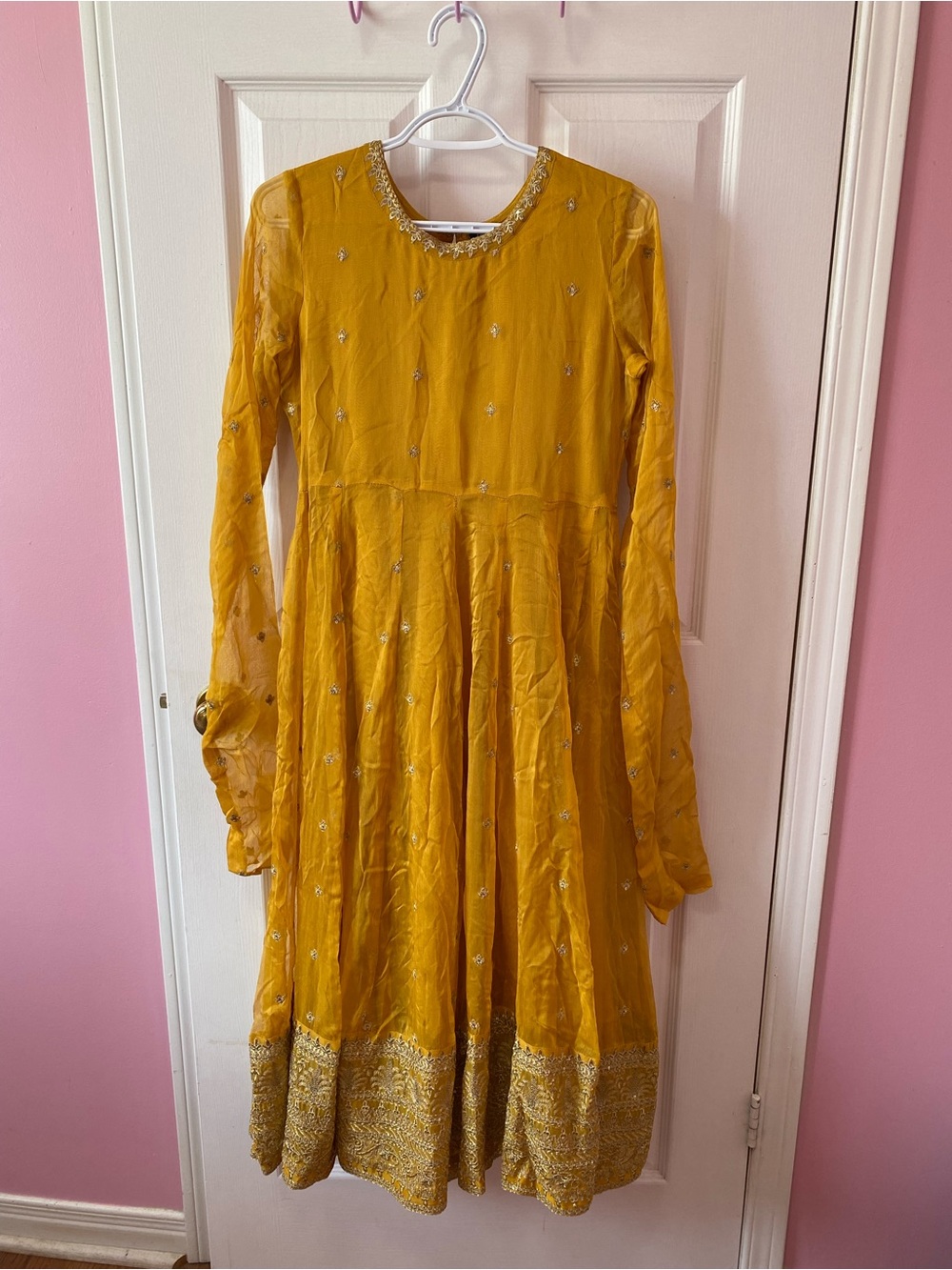 Womens 3pc Mustard Yellow Pakistani Party Dress Anarkali Suit Desi Dress